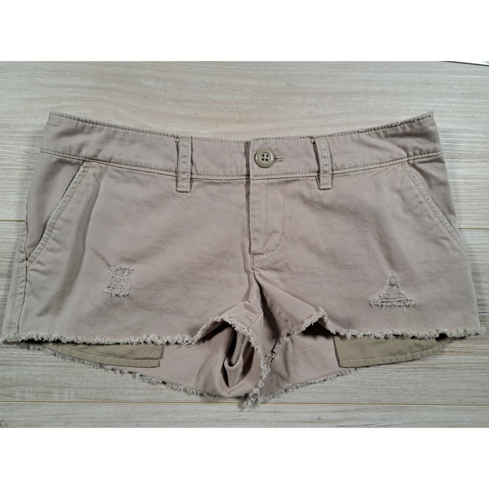 London Jean Womens Khaki Distressed Raw Hem Cotton Cut Off Shorts Size 0 Tan